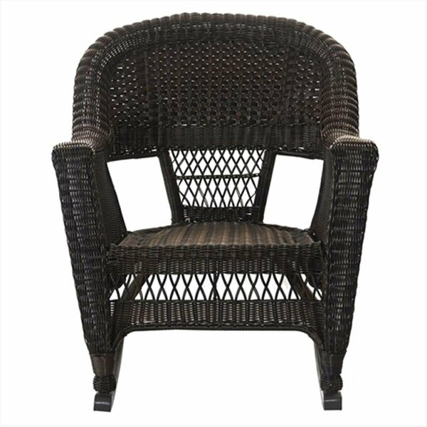 Jeco W00201R-A-2-RCES018 3 Piece Espresso Rocker Wicker Chair Set With Red Cushion W00201R-A_2-RCES018